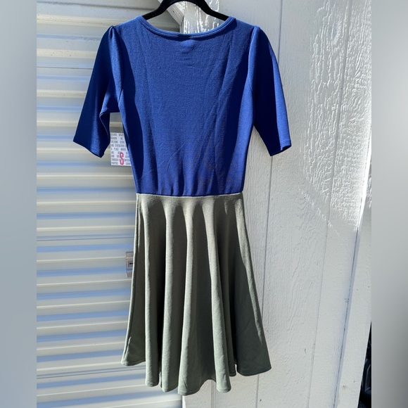 Brand New LuLaRoe Size S Royal Blue and Olive Nicole Dress - Picture 4 of 10